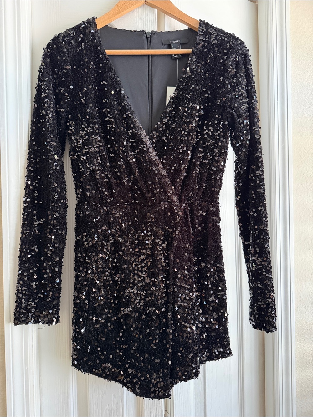 Forever 21 Black Sequin Long-Sleeve Romper